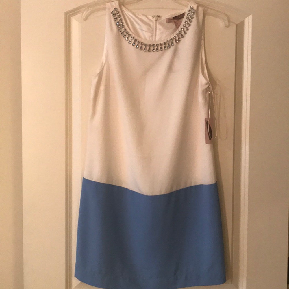 Brand New Egret and Blue Mod Jeweled Dress